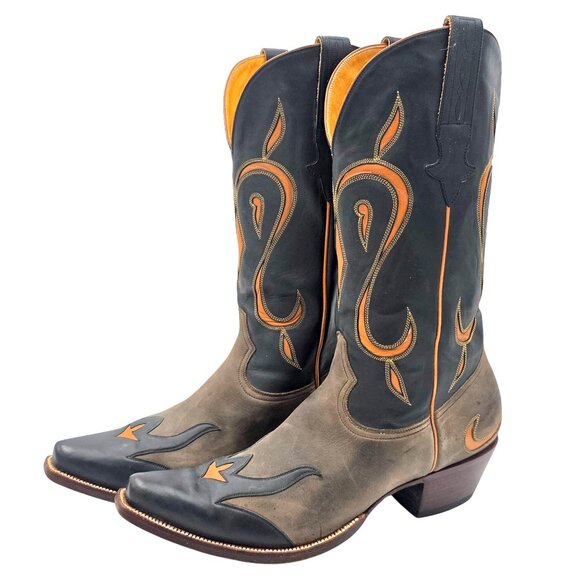 Heritage Boots Taupe Gray Orange Suede Leather Cowboy Western Boots Mens 10 CBC - Picture 2 of 16